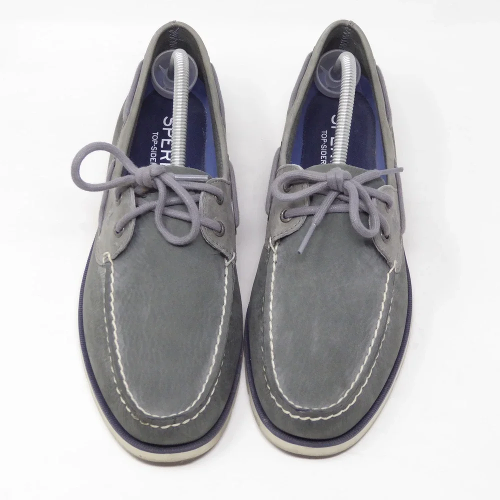 Sperry Mens Boat Leeward Boat Shoes Gray Leather Lace Up 9.5